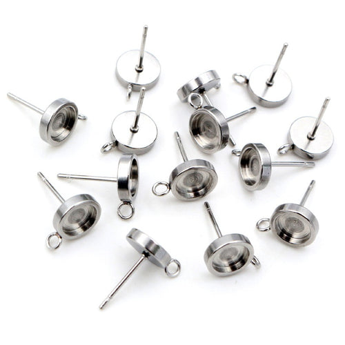 304 Stainless Steel Thickened Stud Earring Posts With Loop And Ear Pin Bases, 6/8/10/12mm Stud Earrings