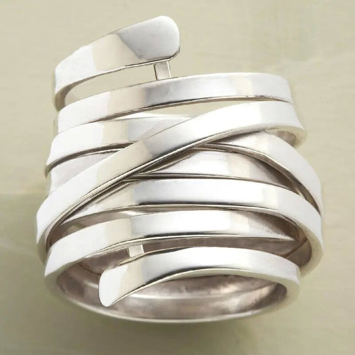 Korean Style Creative Copper Ring For Women, Bold Smooth Multi Layer Wrap Geometric Line Jewelry