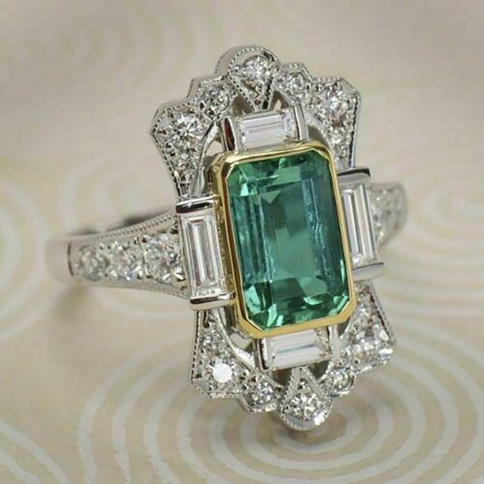 European Vintage Square Princess Ring Noble Design Bold Luxury Statement Finger Jewelry
