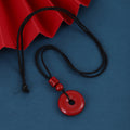 New Chinese Retro Ethnic Cinnabar Red Peace Buckle Necklace, Geometric Round Collarbone Chain view 2
