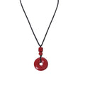 New Chinese Retro Ethnic Cinnabar Red Peace Buckle Necklace, Geometric Round Collarbone Chain view 5