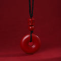 New Chinese Retro Ethnic Cinnabar Red Peace Buckle Necklace, Geometric Round Collarbone Chain view 4