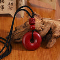 New Chinese Retro Ethnic Cinnabar Red Peace Buckle Necklace, Geometric Round Collarbone Chain view 3