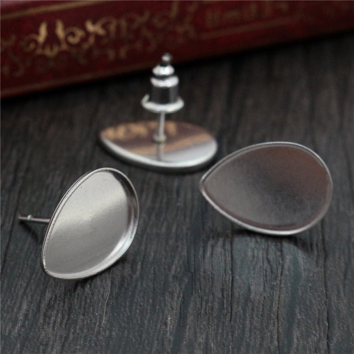 10x14mm Stainless Steel Teardrop Ear Stud Tray Base Pins For DIY Earring Jewelry Accessories Earrings