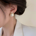 French Style Round Faux Pearl Stud Earrings, Elegant Minimalist Light Luxury Jewelry For Women view 1