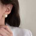 French Style Round Faux Pearl Stud Earrings, Elegant Minimalist Light Luxury Jewelry For Women view 3