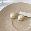 French Style Round Faux Pearl Stud Earrings, Elegant Minimalist Light Luxury Jewelry For Women view 2