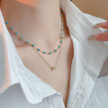 Real Gold Plated Bohemian Faux Stone Beaded Necklace Vintage Geometric Round Line Collarbone Jewelry view 3