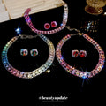 Light Luxury Colorful Rhinestone Copper Stud Earrings And Collarbone Necklace Jewelry Set view 3