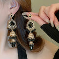 Vintage Chic Round Geometric Artificial Crystal Tassel Drop Earrings For Women view 4