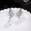 Elegant Asymmetric Wing Pearl Drop Earrings With Rhinestone Zircon Alloy Butterfly Stud Earrings view 2