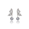 Elegant Asymmetric Wing Pearl Drop Earrings With Rhinestone Zircon Alloy Butterfly Stud Earrings view 5