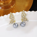 Elegant Asymmetric Wing Pearl Drop Earrings With Rhinestone Zircon Alloy Butterfly Stud Earrings view 3