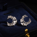 Luxury Crescent Moon Rhinestone Crystal Studs For Women, Elegant Silver Needle Full Zircon Earrings view 3
