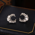 Luxury Crescent Moon Rhinestone Crystal Studs For Women, Elegant Silver Needle Full Zircon Earrings view 2
