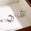 Luxury Crescent Moon Rhinestone Crystal Studs For Women, Elegant Silver Needle Full Zircon Earrings view 1