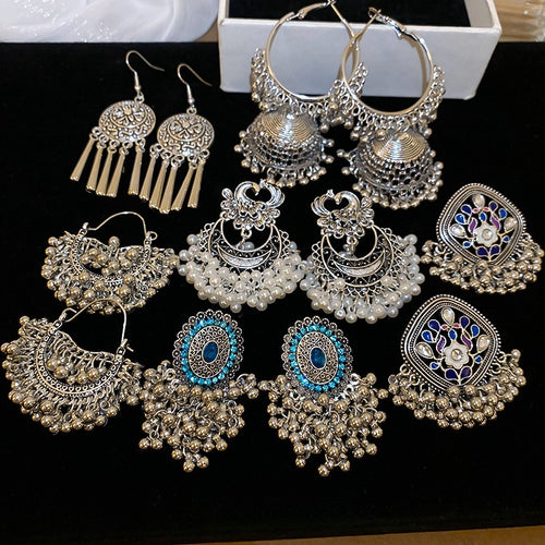 Ethnic Style Alloy Rhinestone Moon Geometric Drop Earrings Vintage Light Luxury Jewelry