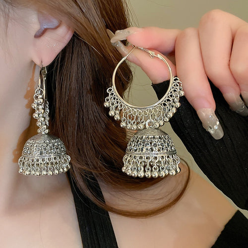 Ethnic Style Alloy Rhinestone Moon Geometric Drop Earrings Vintage Light Luxury Jewelry
