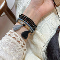 Bohemian Multi Layer Artificial Crystal Beaded Bracelet Vintage Geometric Tassel Design view 3