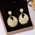 Elegant Gold Silver Alloy Leaf Pattern Drop Stud Earrings for Women Light Luxury Statement Earrings view 2