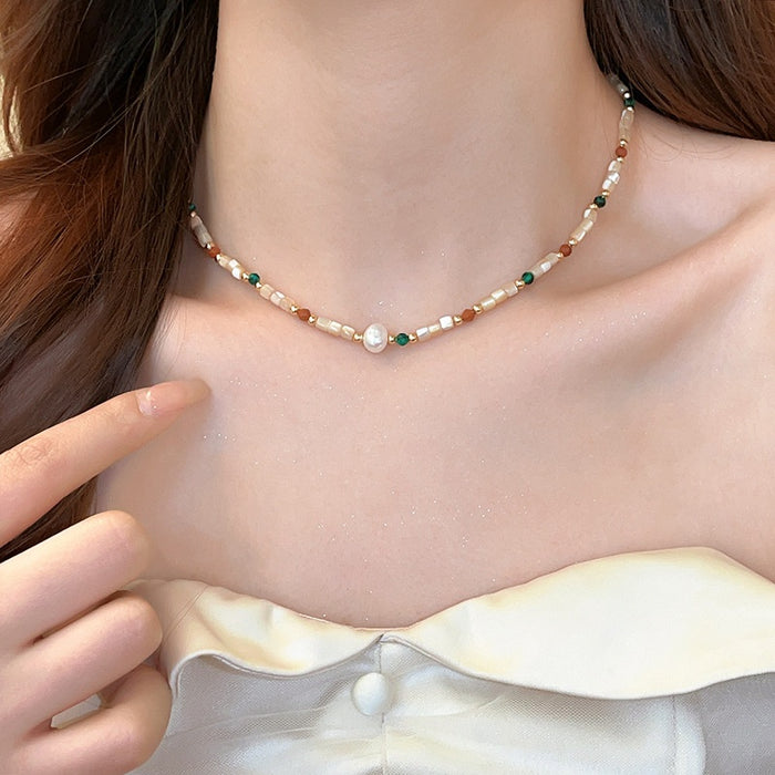 French Style Dopamine Baroque Pearl Zinc Alloy Geometric Choker Necklace For Women