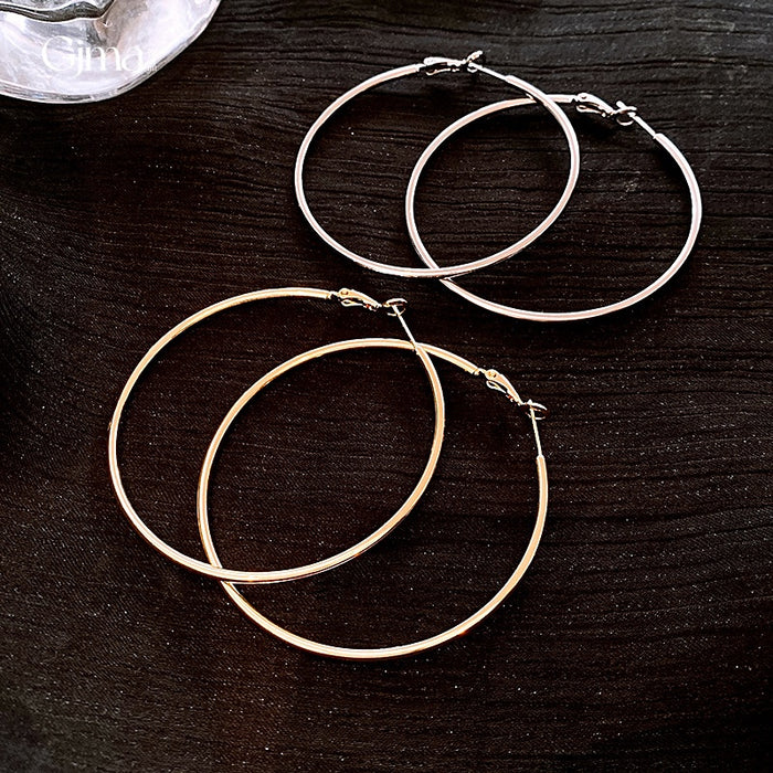 Smooth Metal Round Hoop Earrings With Silver Pins Minimalist Korean Geometric Cool Style