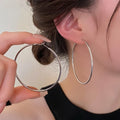 Smooth Metal Round Hoop Earrings With Silver Pins Minimalist Korean Geometric Cool Style view 2