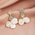 Elegant Korean Gold Alloy Rhinestone Crystal Shell Petal Tassel Drop Stud Luxury Vintage Earrings view 4