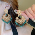 Ethnic Style Hollow Teardrop Tassel Faux Pearl Drop Earrings Vintage Light Luxury Stud Jewelry view 2