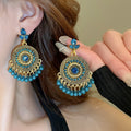 Ethnic Style Alloy Rhinestone Teardrop Tassel Drop Earrings For Women Vintage Travel Jewelry view 3
