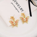 Elegant Korean Summer Gold Alloy Gradient Enamel Butterfly Flower Pearl Zircon Dangle Drop Earrings view 1