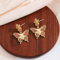 Elegant Korean Summer Gold Alloy Gradient Enamel Butterfly Flower Pearl Zircon Dangle Drop Earrings view 4