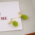 Fresh Green Grape Beaded Fruit Drop Studs With Gold Alloy Leaf Charm Summer Women Earrings view 3