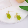 Fresh Green Grape Beaded Fruit Drop Studs With Gold Alloy Leaf Charm Summer Women Earrings view 1