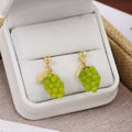 Fresh Green Grape Beaded Fruit Drop Studs With Gold Alloy Leaf Charm Summer Women Earrings view 4