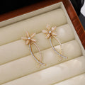 Elegant Floral Pearl Rhinestone Tassel Alloy Silver Needle Earrings For Women Light Luxury Summer Earrings view 3