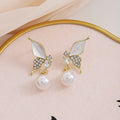 Elegant White Enamel Butterfly Rhinestone Pearl Drop Alloy Studs Korean Luxury Fashion Earrings view 3