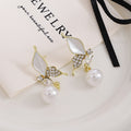 Elegant White Enamel Butterfly Rhinestone Pearl Drop Alloy Studs Korean Luxury Fashion Earrings view 2