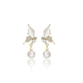 Elegant White Enamel Butterfly Rhinestone Pearl Drop Alloy Studs Korean Luxury Fashion Earrings view 5