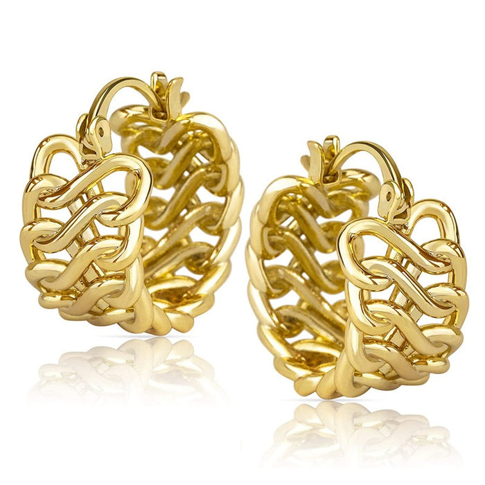 French Retro Woven Chain Earrings Niche Metallic Ear Cuffs Hollow Design Women's Ear Jewelry