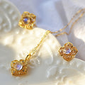 French Vintage Hollow Four Leaf Clover Necklace And Earrings Set, Lace Style Women's Jewelry view 1