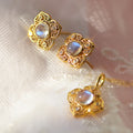 French Vintage Hollow Four Leaf Clover Necklace And Earrings Set, Lace Style Women's Jewelry view 2