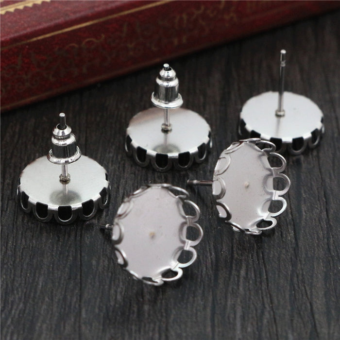 12mm Stainless Steel Crown Stud Earring Tray Base For DIY Earring Jewelry Findings, 0.6g Stud Earrings