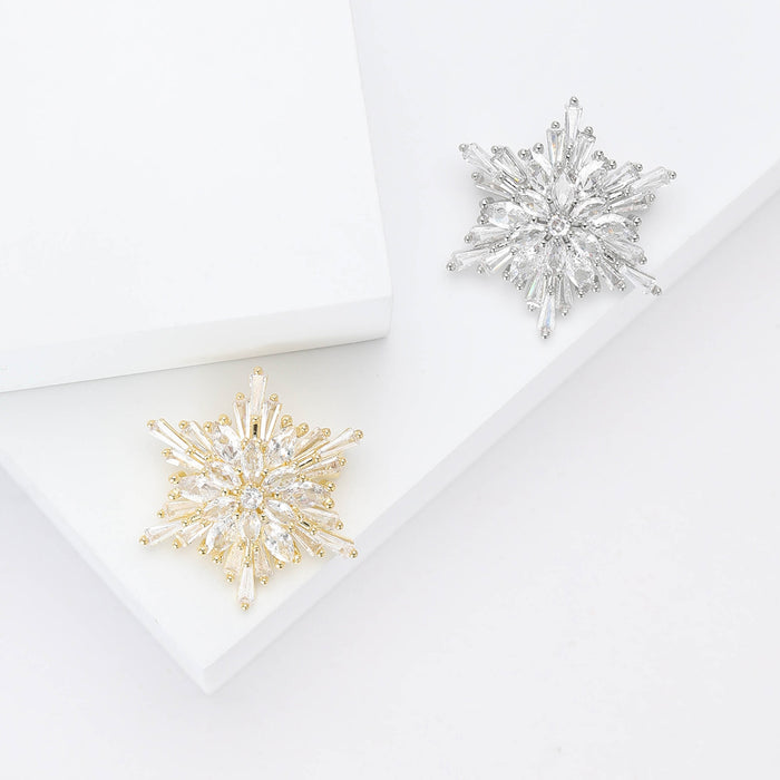 Copper Zircon Snowflake Brooch For Women's Fashion Garment Accessories