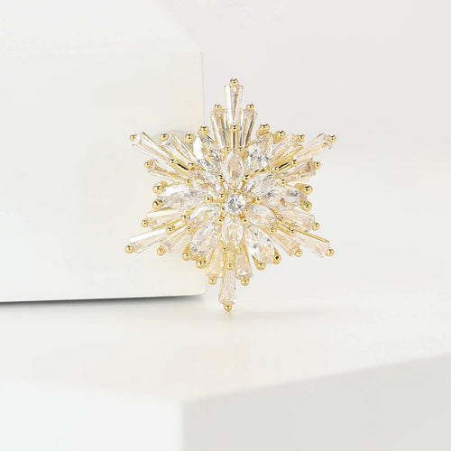Copper Zircon Snowflake Brooch For Women's Fashion Garment Accessories