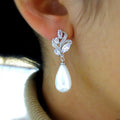 High Quality Korean Faux Pearl Drop Earrings, Teardrop Floral Bridal Earrings view 2