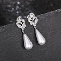 High Quality Korean Faux Pearl Drop Earrings, Teardrop Floral Bridal Earrings view 3