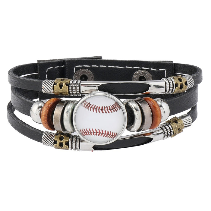 European American Beaded Football Baseball Basketball Fan Leather Bracelet Sports Team Jewelry