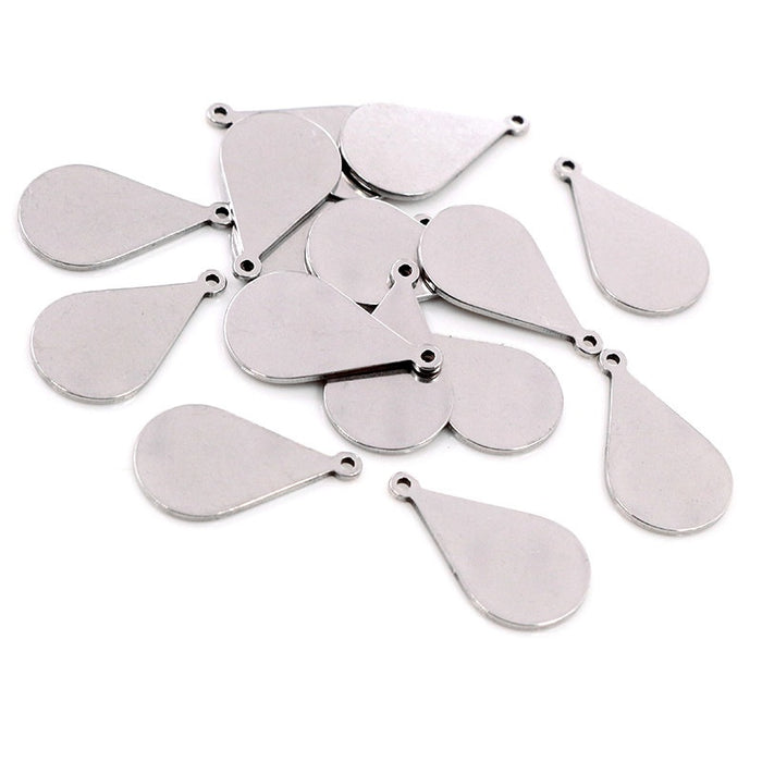 18x10mm Stainless Steel Water Drop Small Pendant Charm For Necklace Bracelet End Tag, 0.8g