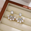 Elegant Luxury French Vintage Pearl Semi Circle Rhinestone Crystal Gold Alloy Stud Drop Earrings view 4